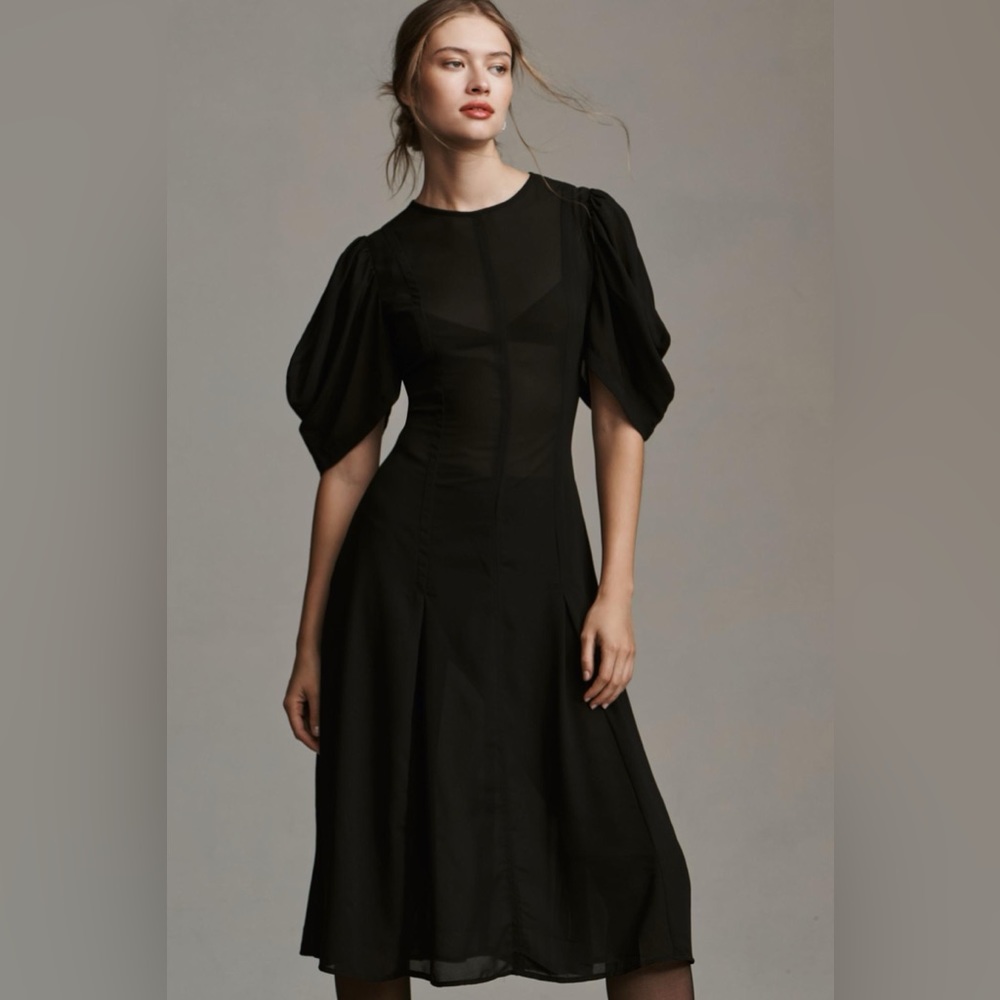 By Anthropologie Modern Sheer Midi Dress Black NWT Size 0 - Picture 4 of 16